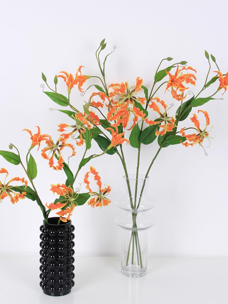 Sztuczne kwiaty Sztuczne kwiaty, Sztuczny Kwiat Lilii Długa Łodyga Sztuczne Płomienne Bukiet Lilii Kompozycja Kwiatowa(Orange)