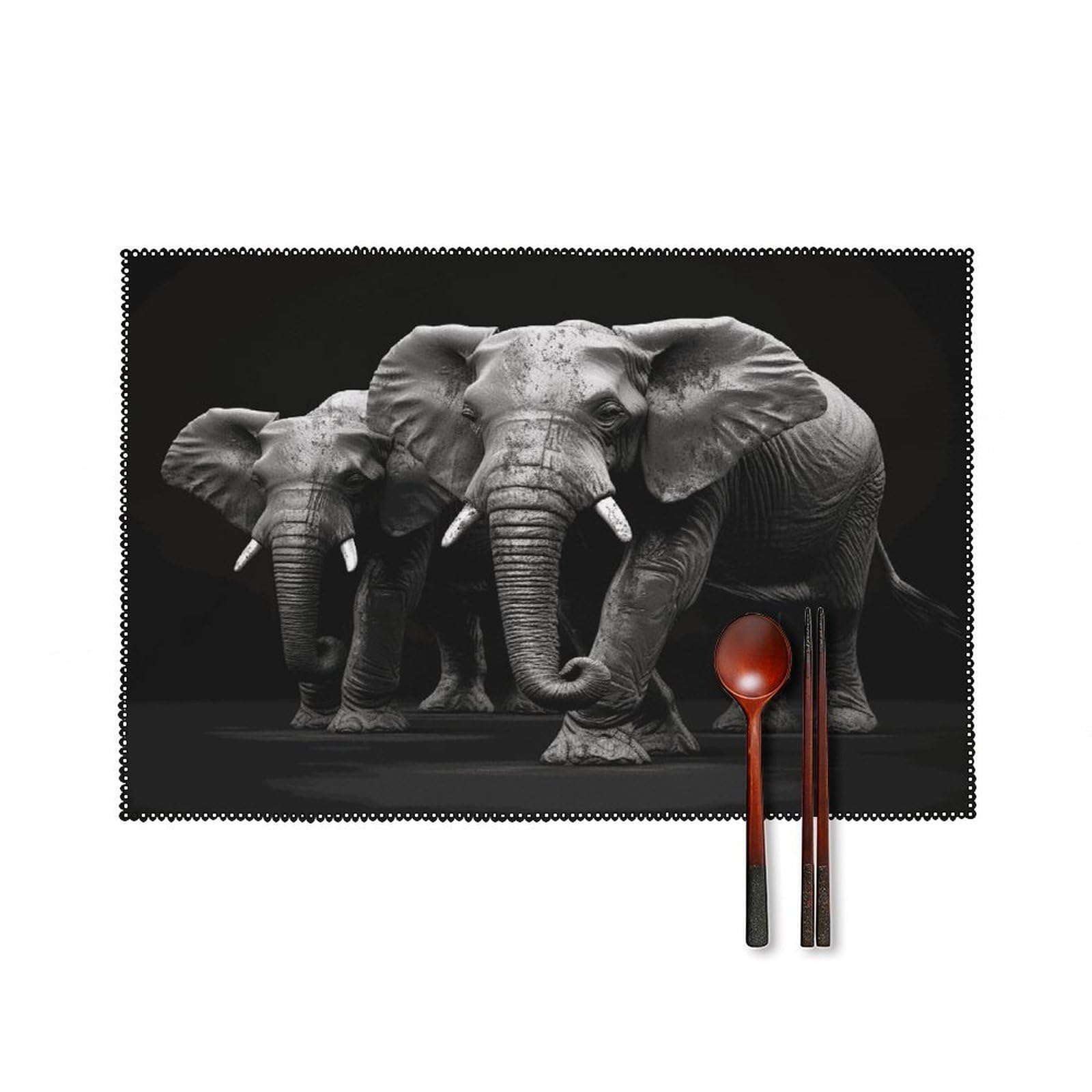 Btcowzrv Style 3D Gray Elephant Canvas Placemats Set Of 6, Wipeable Washable Place Mats For Indoor & Outdoor, Table Mat Decor For Kitchen Dining Party