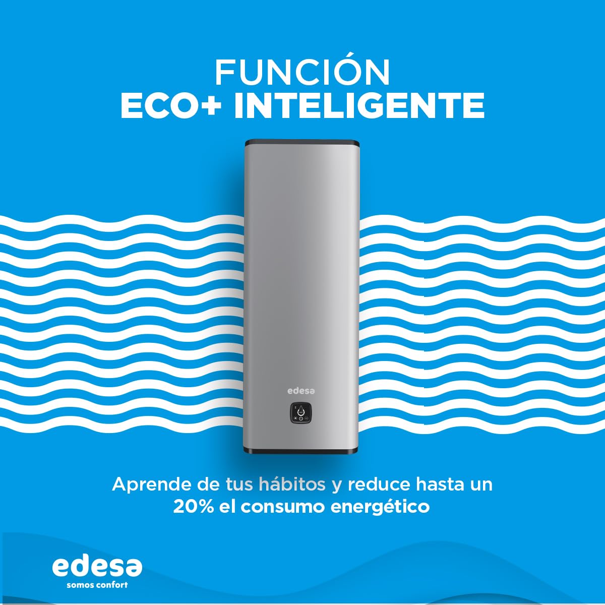 Edesa Flat 50 Wifi, termo eléctrico 50 litros, Calentador de agua horizontal o vertical, medidas 76,5 x 490 x 310cm, Fabricado para ser instalado en España