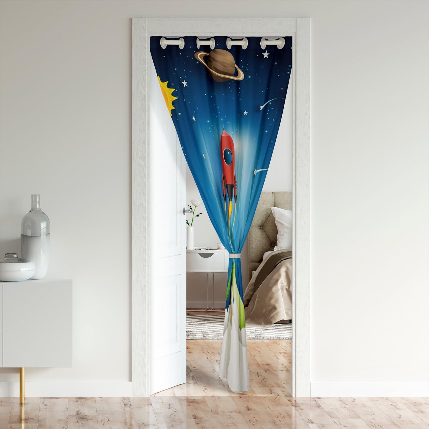 Erosebridal Boy Door Curtains For Doorways, Rocket Blackout Curtain, Outer Space Door Drape, Galaxy Stars Universe Planet Room Divider Curtain For Kids Girls Teens Home Dorm Decor, 34