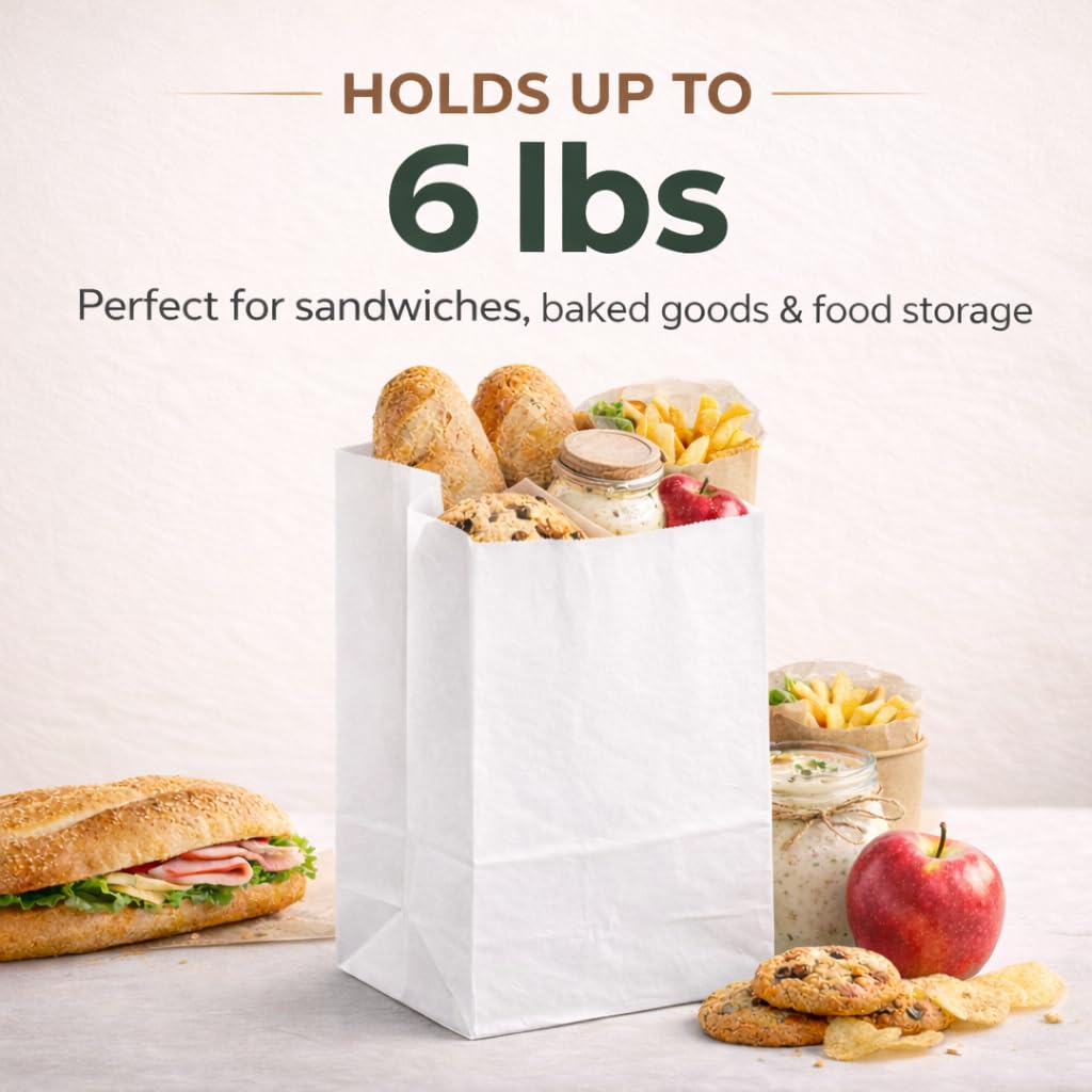 Perfect Stix - Bolsa blanca Kraft 6-200 bolsas de papel blanco Kraft de 6 libras - Paquete de 200 unidades, bolsas blancas