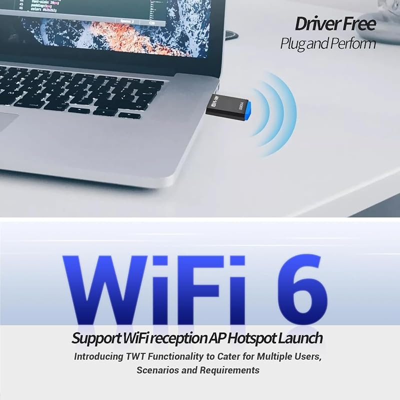 XIEANDKONG USB WiFi Adapter 900Mbps - Dual Band 2.4G/5.8G WiFi6 Vezeték Nélküli Hálózati Stick Win11/10/7 Rendszerekhez, USB 3.0