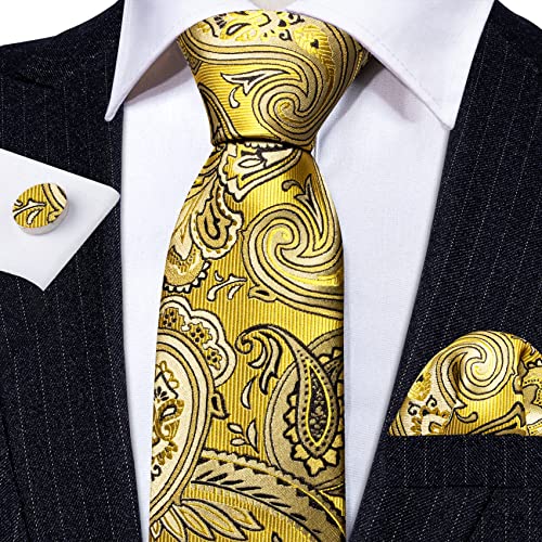 Image of Barry.Wang Men Tie Set Paisley Silk Necktie Pocket Square Cufflinks Formal Wedding Business Party