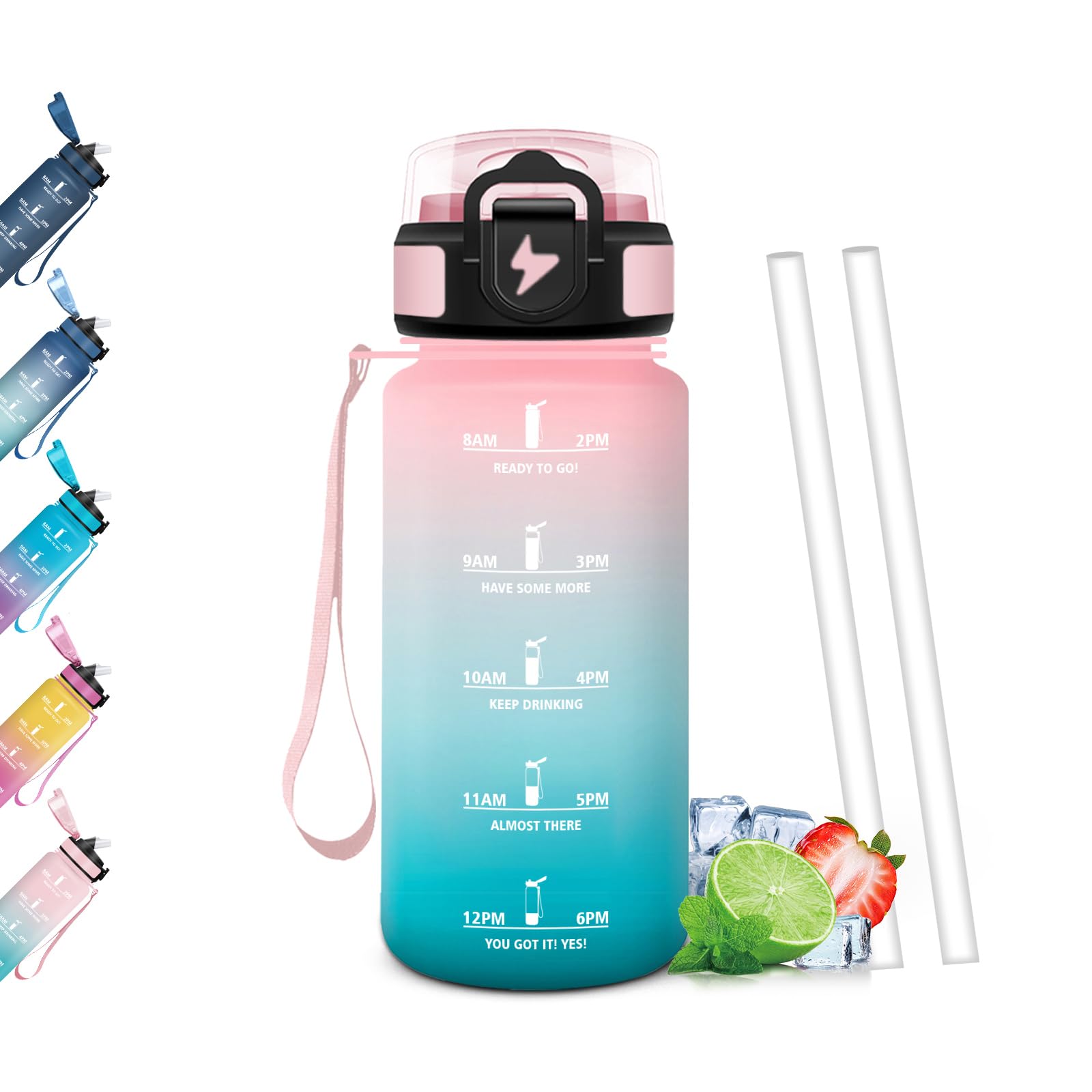Mulbijeo Borraccia 500Ml, Senza BPA & A Prova di Perdita, Borracce con Cannuccia, Reutilizables, Borraccia Bambini, Apertura One-touch, Borracce Motivazionale per Scuola, Palestra, Ufficio, Lavorando