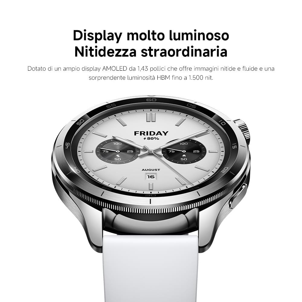 XIAOMI Watch S4, con corona rotante, ghiera Intercambiabile, schermo AMOLED da 36mm, fino a 15 giorni di autonomia, monitoraggio salute, HyperOS 2.0, 150+ modalità sportive, NFC, Android&iOS, Argento