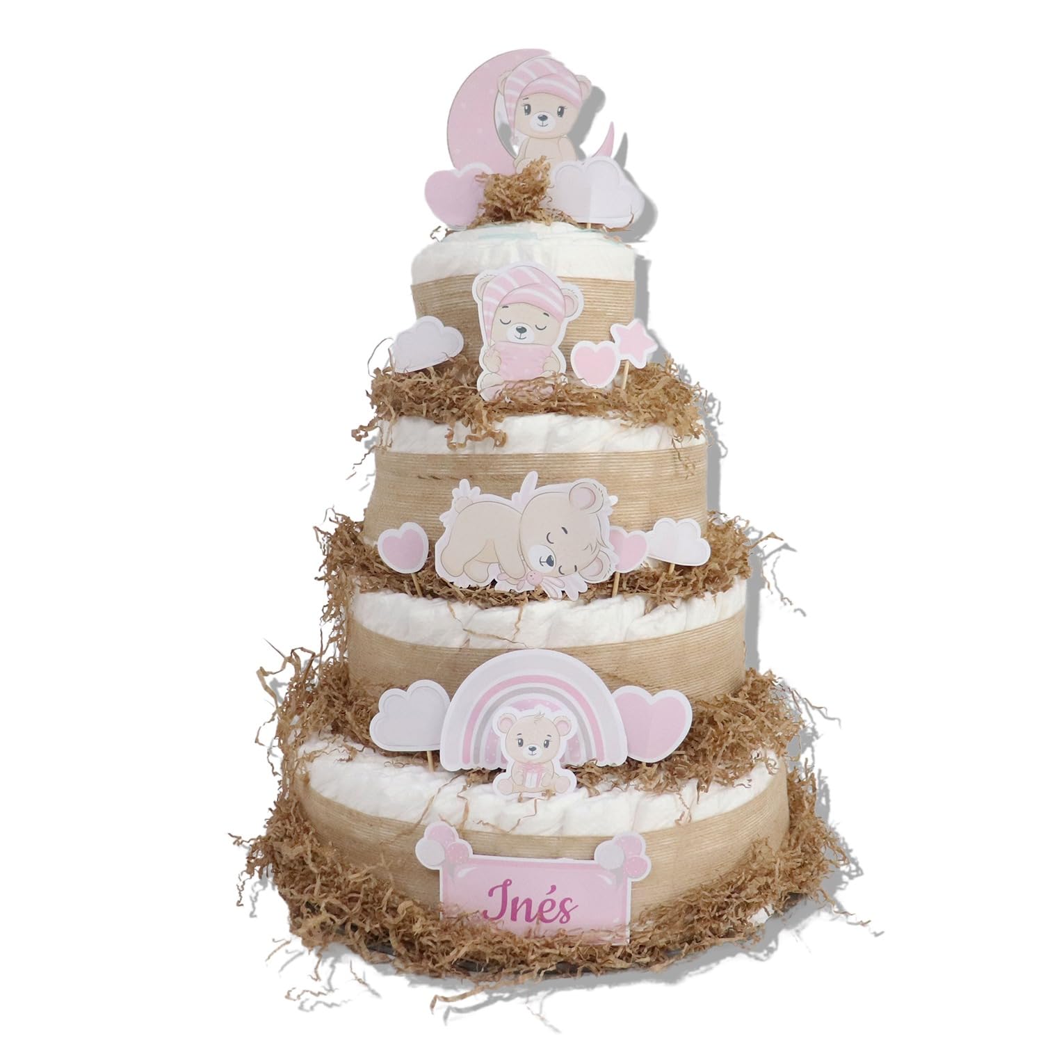 Tarta de pañales 4 pisos modelo OSITAS - Regalos para recién nacido - baby shower - TARTAS DE PAÑALES Y MÁS