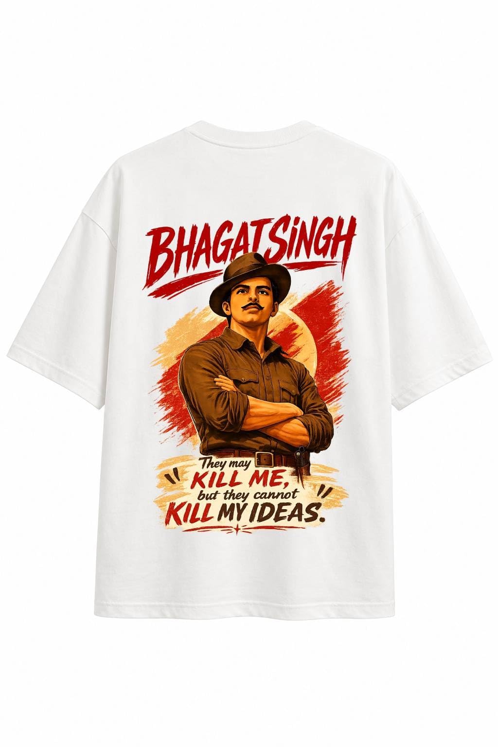 Bhagat Singh Revolution Back Print Off White Oversized T-Shirt-picture-46