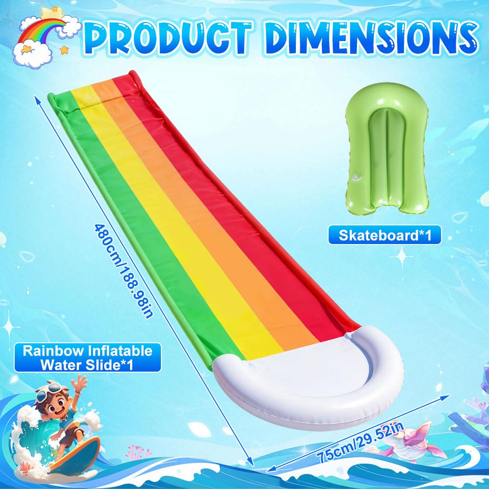 Wasserrutsche Garten für Kinder, Wasserrutschbahn mit 1 Aufblasbaren Rutschbrettern,Wasserrutsche Garten mit Einseitige Sprinklern, Wasserspielzeug Wasserrutschmatte Rutschbahn Outdoor (480x75cm)