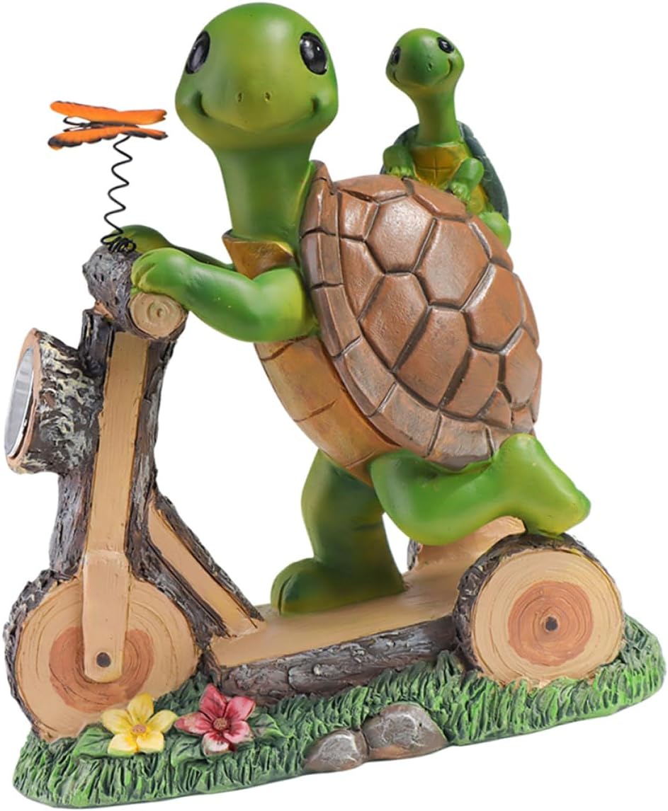 Solar Garden Turtle Figurine Outdoor Resin Lamp with Solar Powered Light for Courtyards Patios and Playgrounds Cute Tortoise Shape Night Decor Present Choice for Housewarming