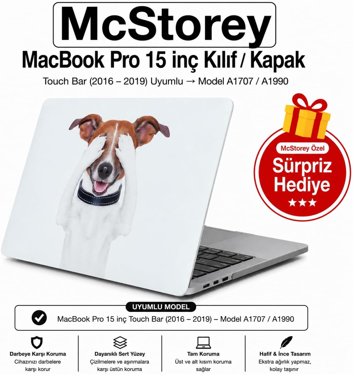 McStorey MacBook Pro 15 Köpek Desenli Kılıf A1707 A1990 Uyumlu Baskılı Sert Kılıf İnce Hafif Koruyucu Kapak R-272