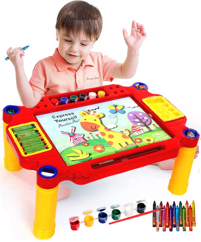 Miniature Mart Arts & Craft Making, Drawing Learning, Writing Coloring, Sketching, Doddle, Learn, Write & Paint Kids Educational Desk with Stationary Accessories & Storage