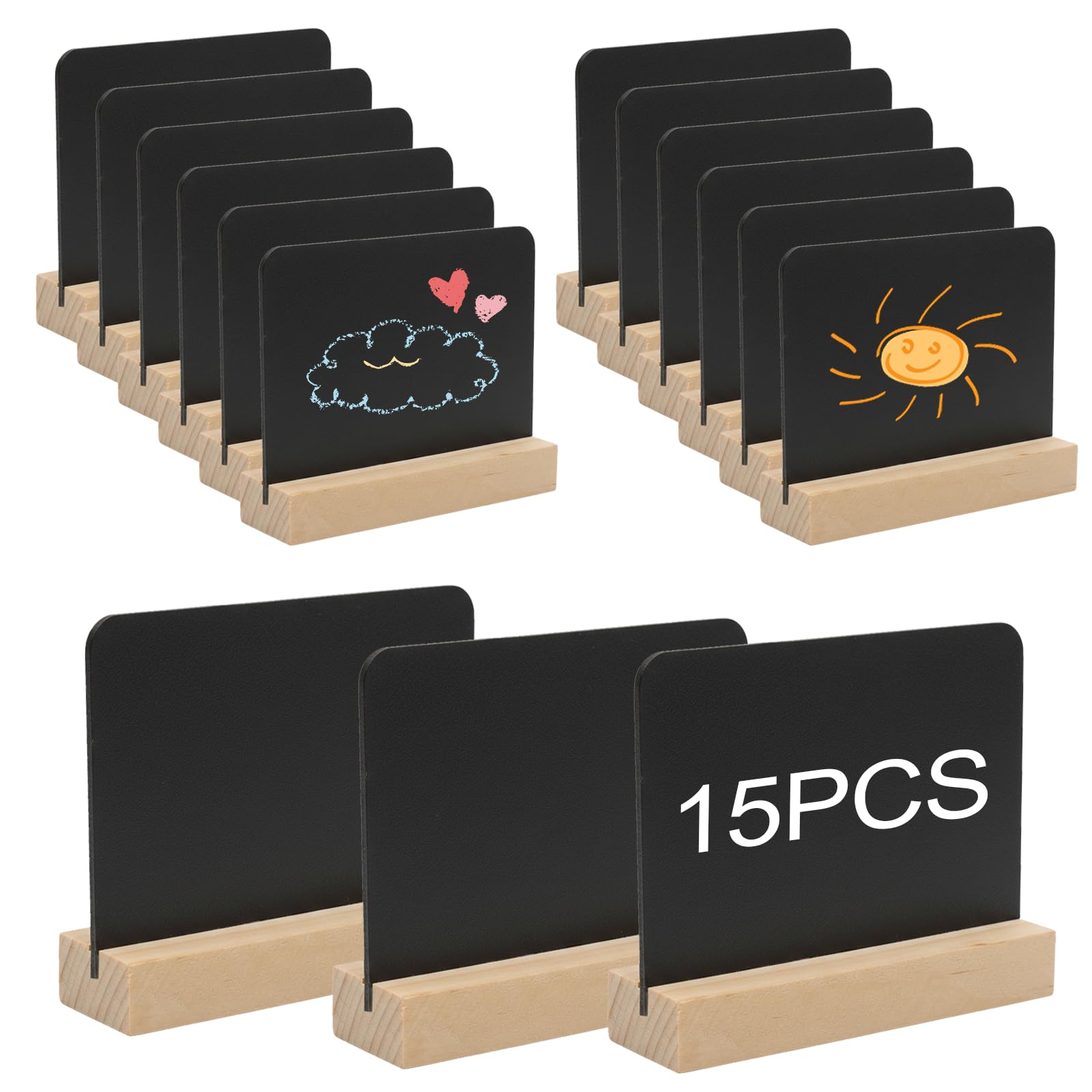 15 Pack Chalk Board, Mini Chalkboard Signs, Mini Chalk Boards with Stands, Small Chalkboard Signs for Message Place Cards Table Numbers Shop Buffet Cafe Party