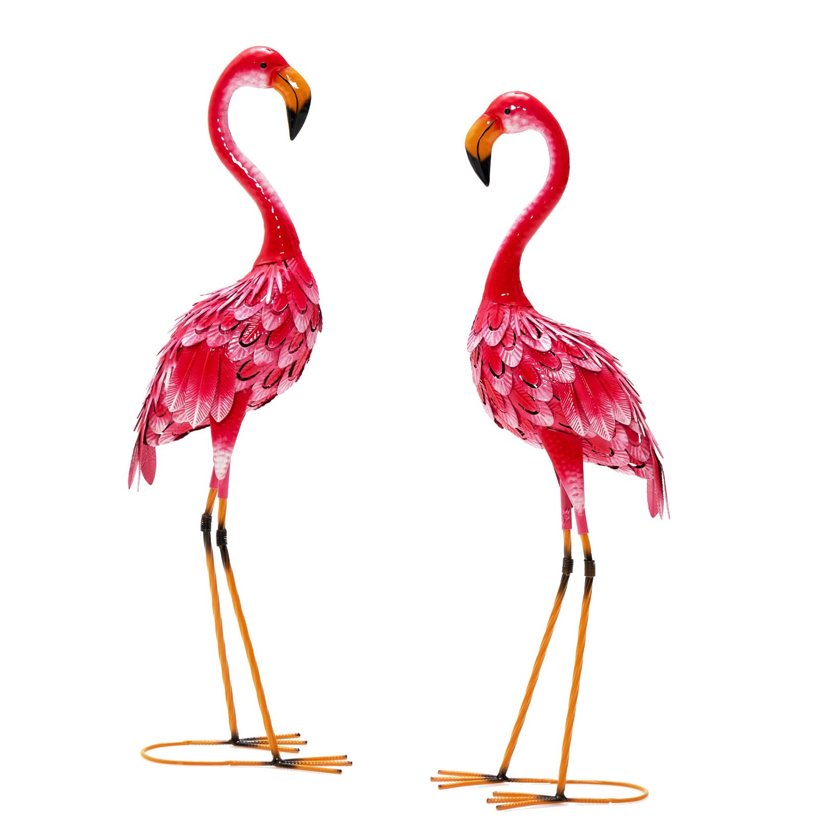 SOARS Set de 2 estatuas de jardín, decoración de flamenco de metal, esculturas para exteriores, para casa, terraza, patio trasero y césped (flamenco)