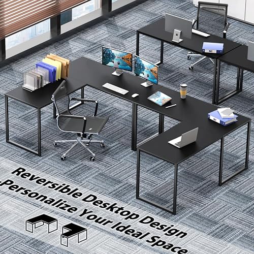 Image of SHW Mission 48 x 48 Inches L-Shape Home Office Computer Desk, Black