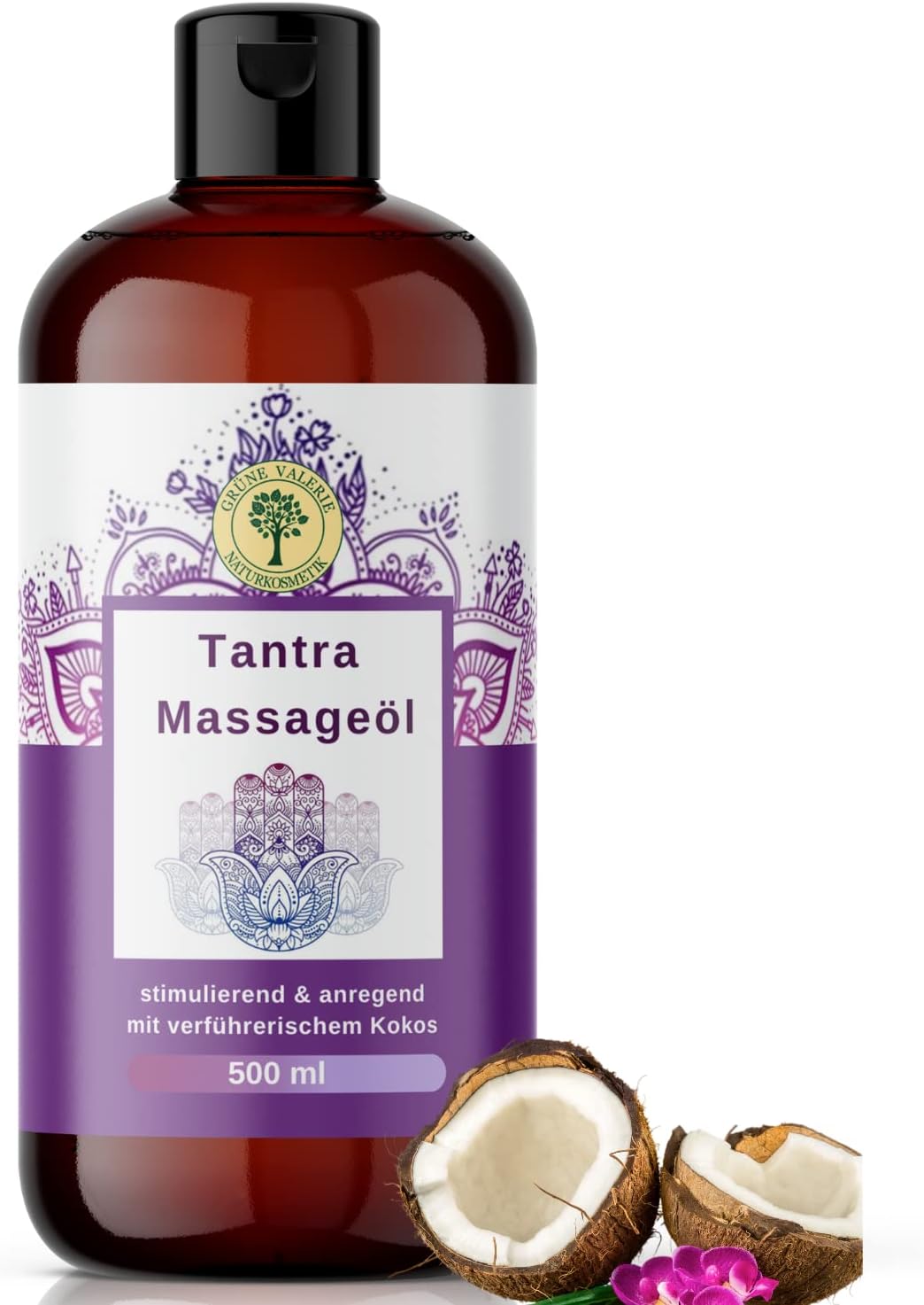 GRÜNE VALERIE® XXL 500 ML Tantra Massageöl mit sinnlichem Kokos