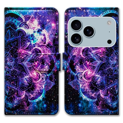 Bcov Case for iPhone 17 Pro Max/iPhone 18 Pro Max,Purple Mandala Galaxy Sky Leather Flip Phone Case Wallet Cover with Card Slot Holder Kickstand Case for iPhone 17 Pro Max/iPhone 18 Pro Max