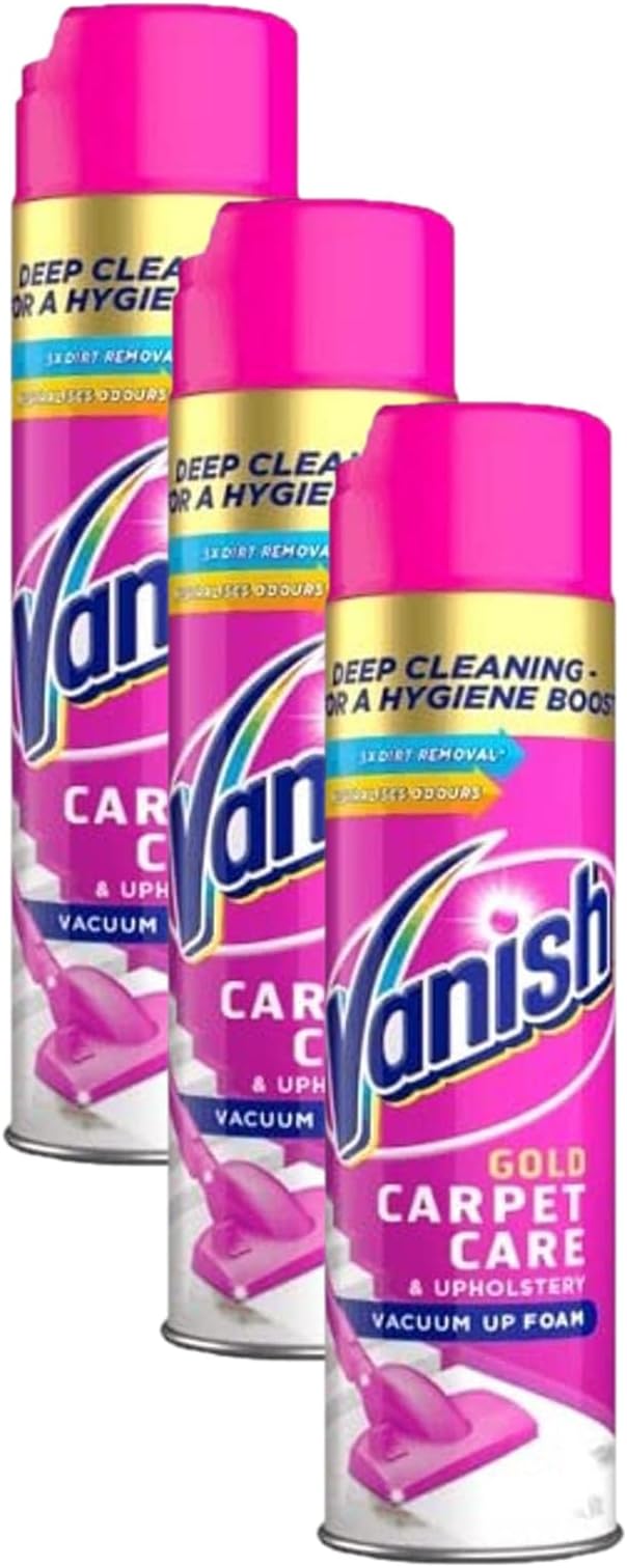 Gold Oxi Action Upholstery & Carpet Cleaner, Stain Remover Foam for Large Area Cleaning 600 ml | Removes 3x More Dirt & Pet Hair vs Vacuuming Alone | Neutralises Odours | Deep Clean | Pack of 3