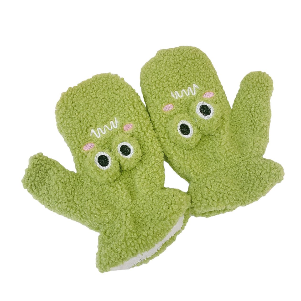 WOFASHPURET 1 Pair Boys and Girls Winter Knitted Gloves Cartoon Plush Frog Mittens Windproof Warm