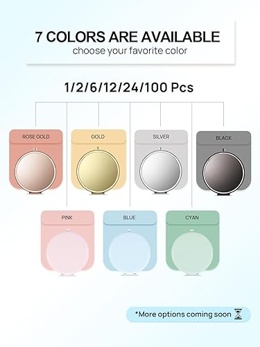 Miniatura 21 de Espejo compacto para bolso, espejos de maquillaje de bolsillo de metal con aumento de doble cara 1X/2X (redondo, cian)