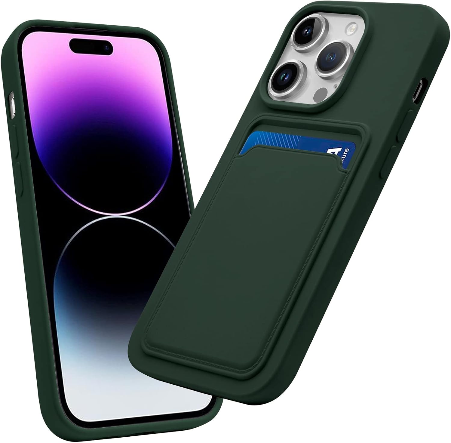 for iPhone 15 Pro Case with Card Holder Slim Fit Durable Protective Card Slot Phone Case for Apple iPhone 15 Pro 6.1" - Dark Green