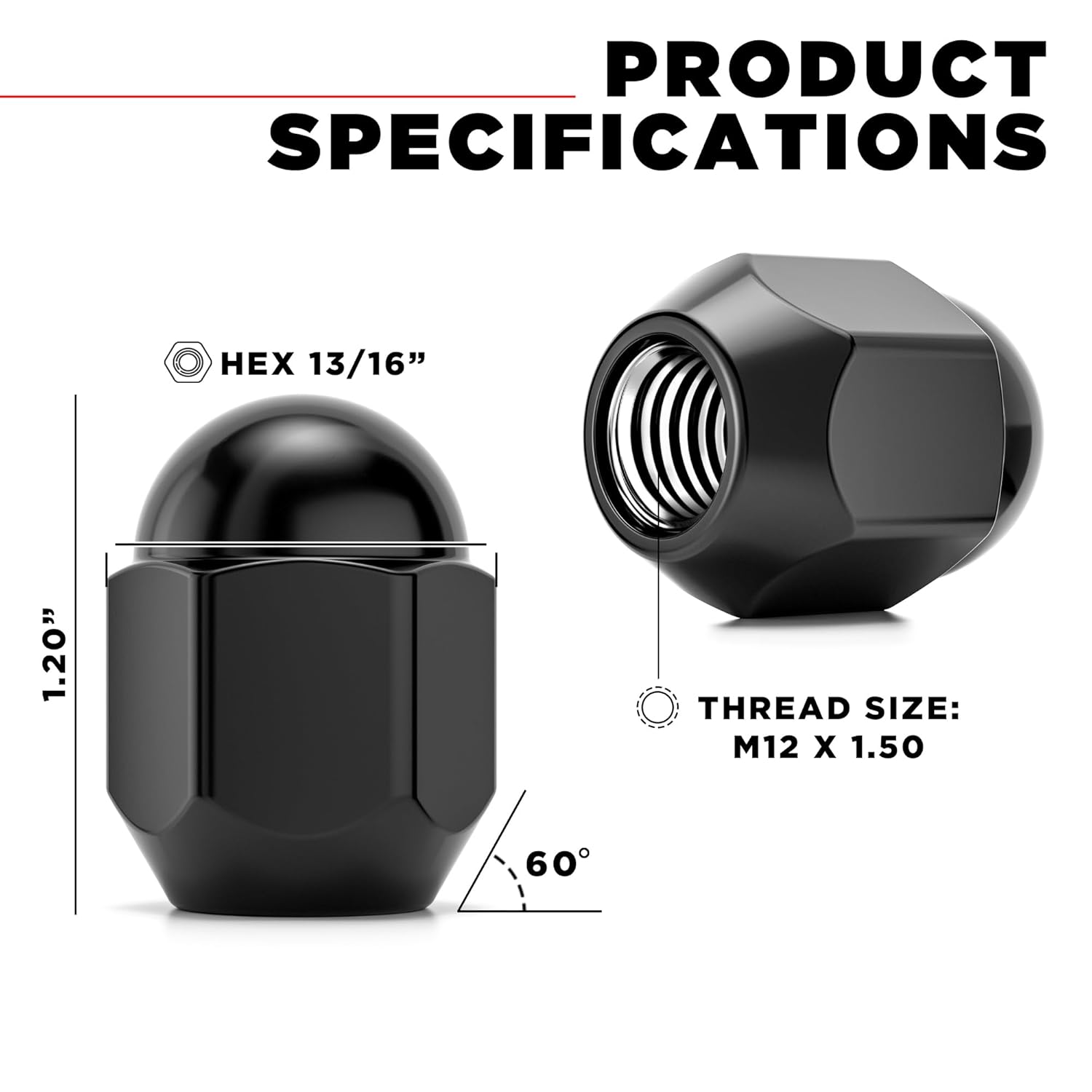 White Knight M12x1.5 Lug Nuts for Select Toyota Camry, Corolla, Prius C, RAV4, Yaris, Factory Style (Black Chrome) Dome Top Acorn – WN13307BK-20AM (20 Pack)