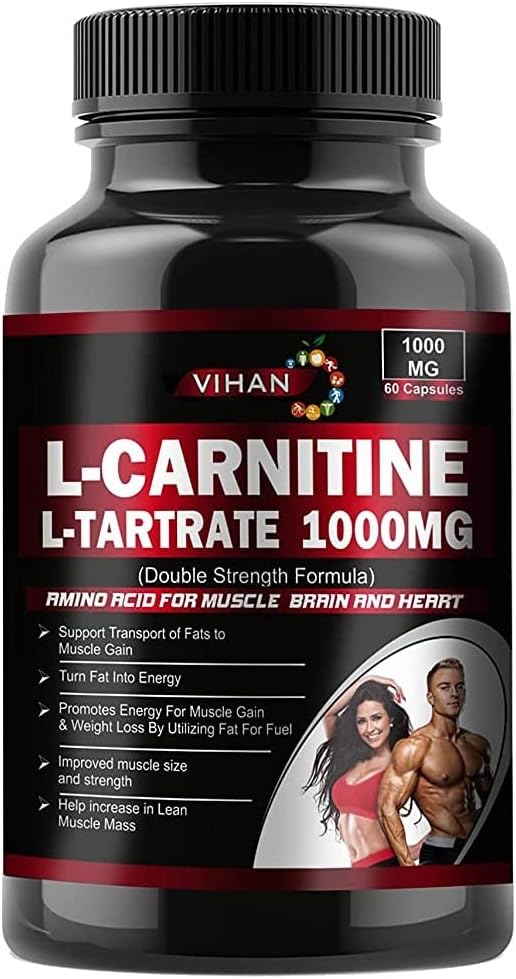 Vihan L-Carnitine Supplement For Weight Loss (Amino Acid For Muscle, Heart & Brain) L-Carnitine 1000Mg Fat Burner Supplement (60 Veg Capsules)
