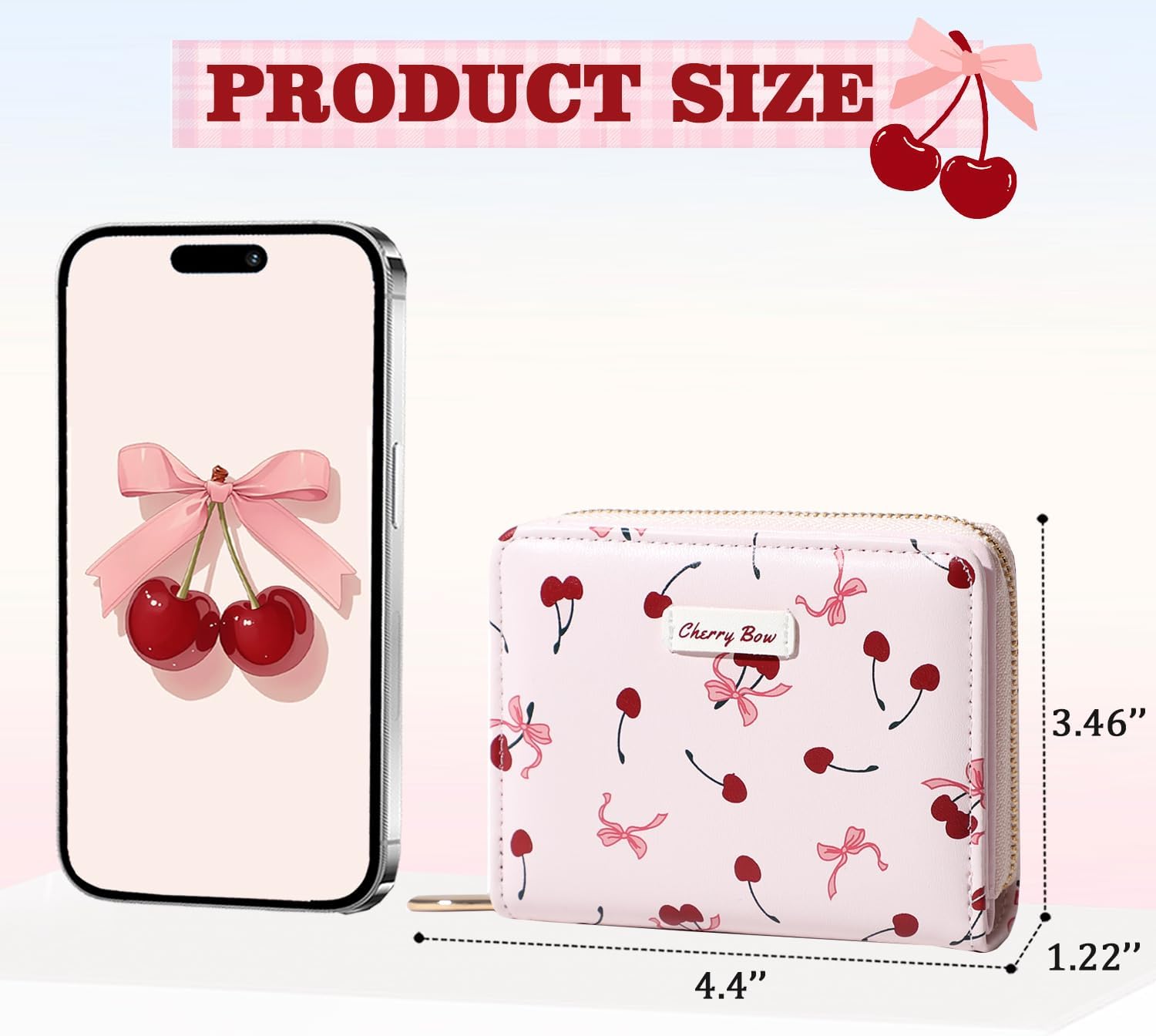 Sunwel Fashion Women Cute Print Wallets with Credit Card Slots ID Window & Zipper Coin Pouch (CHERRY BOW PINK) - Image 3