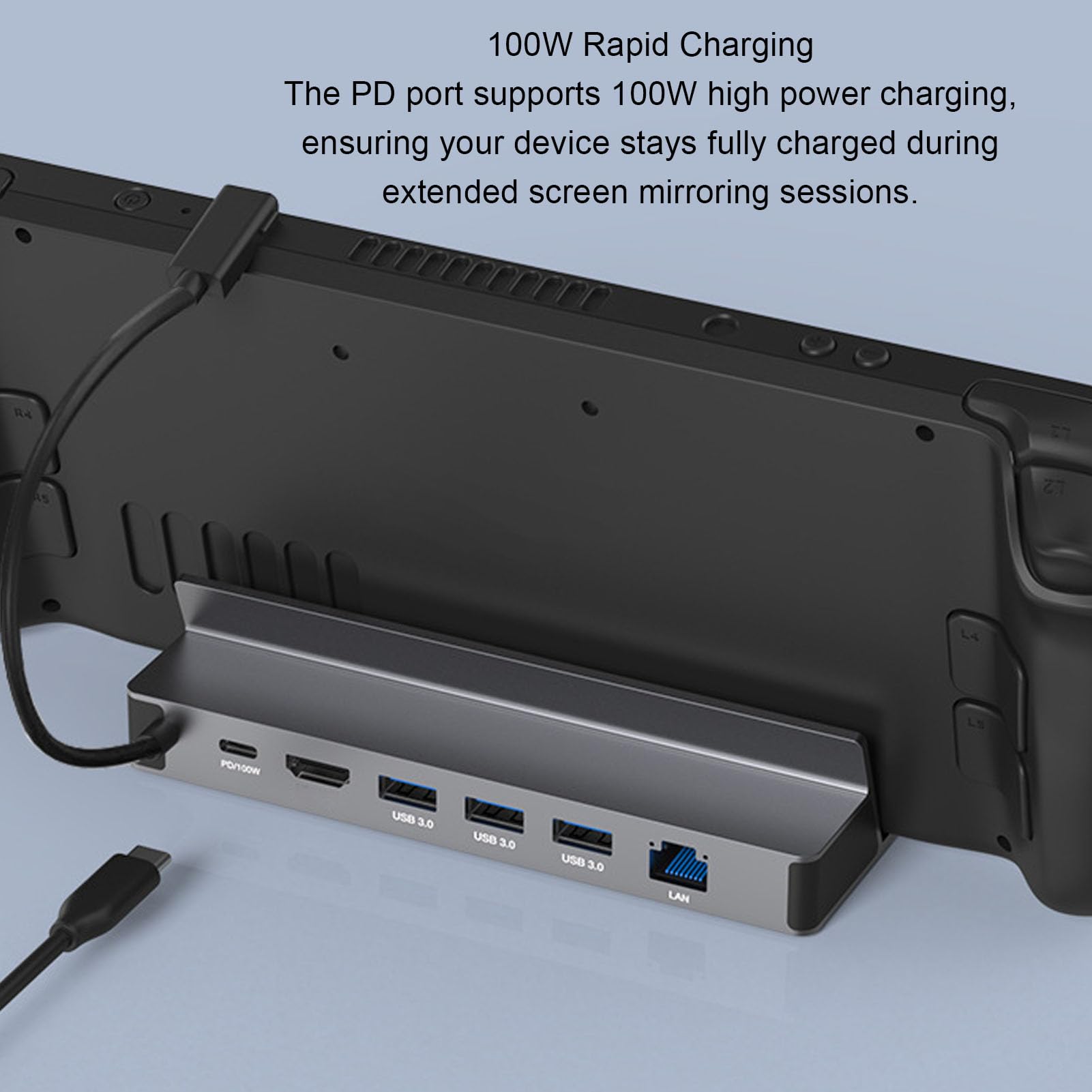 Dock 6 in 1, Docking Station per ROG Ally Steam Deck Legion Go con 4K 60Hz HD 2.0 Gigabit Ethernet 100W PD Ricarica Porte USB 3.0, per Laptop PC Telefoni