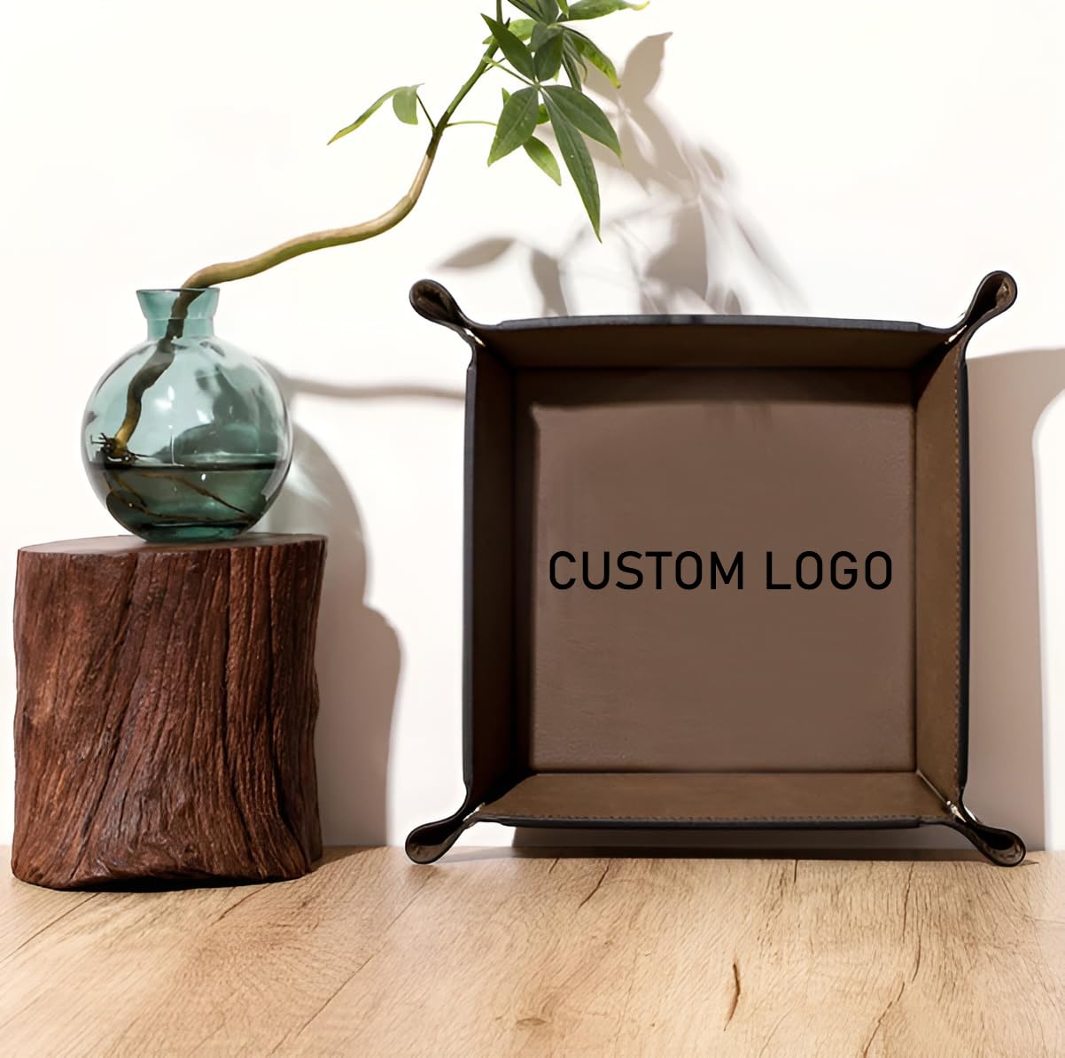 Personalized Handmade Leather Valet Tray, Custom Storage Tray, Laser Logo Leather Catchall, Monogrammed Home Decor, Gifts for Dad,Groomsmen Gift for Him (7.9