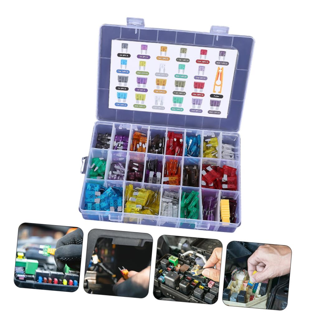 Kit Assortito Fusibili Auto Basso Profilo 300pezzi in Lega di Zinco e PC con Estrattore per Auto e Veicoli