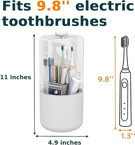 Miniatura 5 de Soporte para cepillos de dientes con tapa, rotación de 360 grados, 4 compartimentos, pasta de dientes para baño, organizador de cepillos de dientes