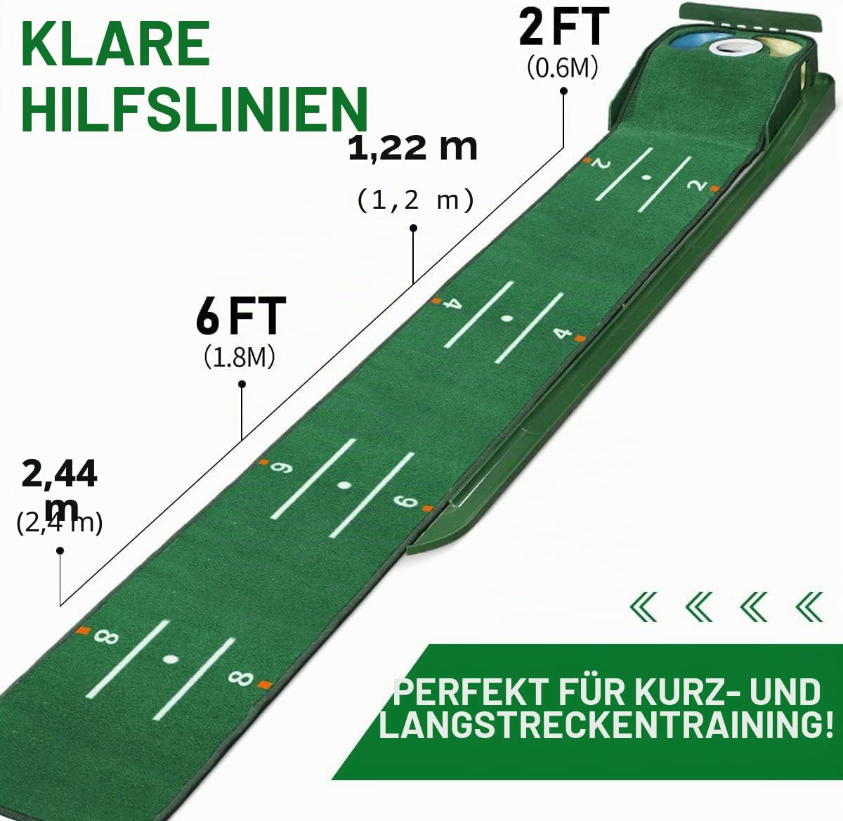 Golf Putting Matte Grün für Innen Matt mit Ballrücklauf und 3 Löchern Trainings- und Übungshilfe zu Hause oder im Büro Geschenke Zubehör für Männer