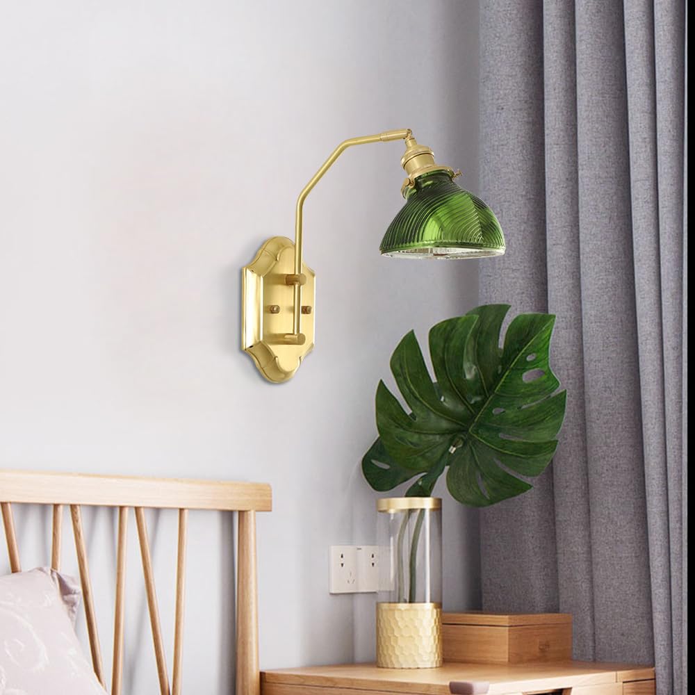 Applique da Parete Vintage in Ottone con Paralume in Vetro, Lampada da Bagno in Oro Anticato, lampade da Parete in Vetro con Attacco E27 per Comodino da Camera da Letto, Illuminazione da Interni