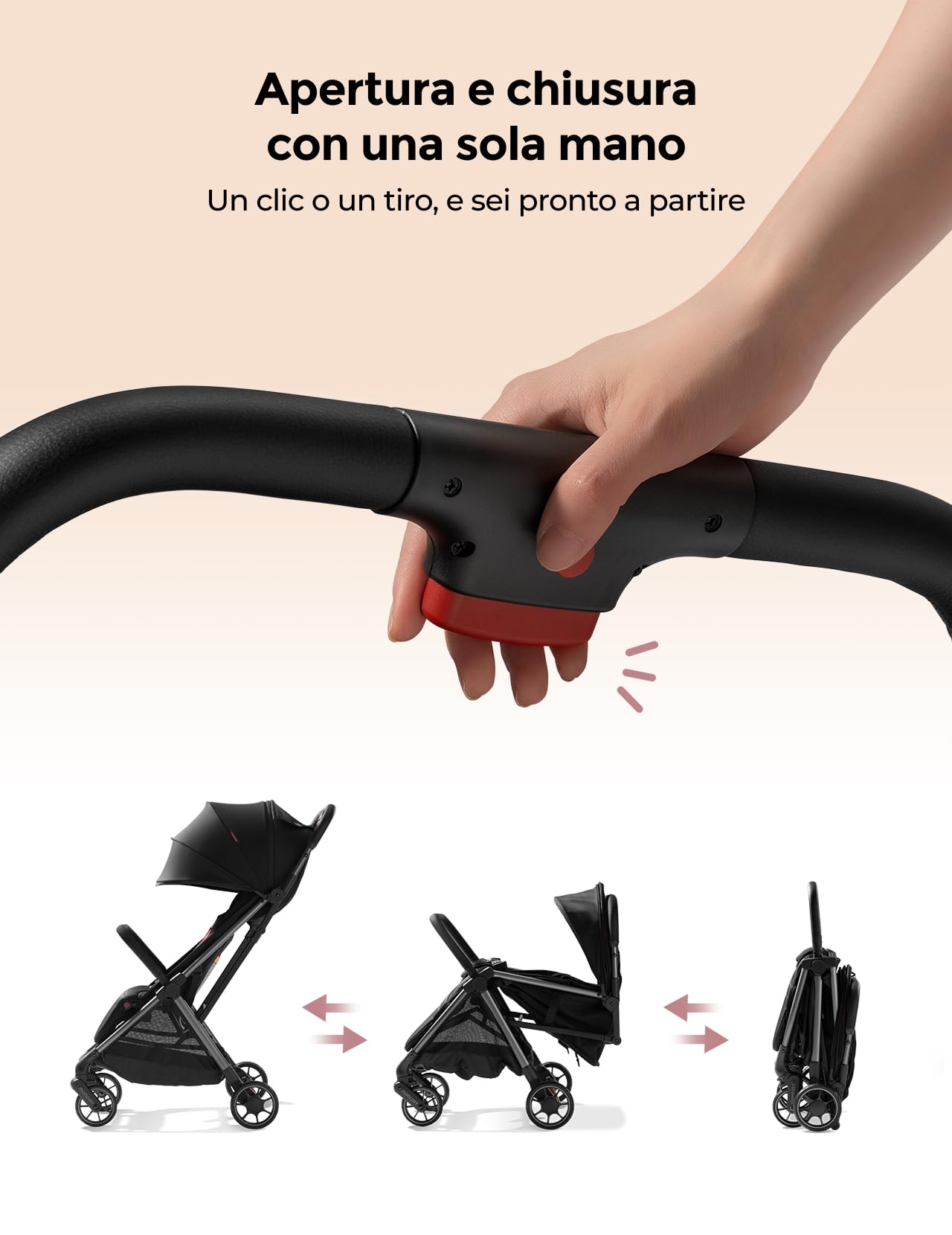 Momcozy ClickGo Passeggino Leggero, 0+ Mesi, Passeggino da Viaggio Compatto per Aereo con Chiusura a un Clic, Ampia Capotte Estensibile UPF50+
