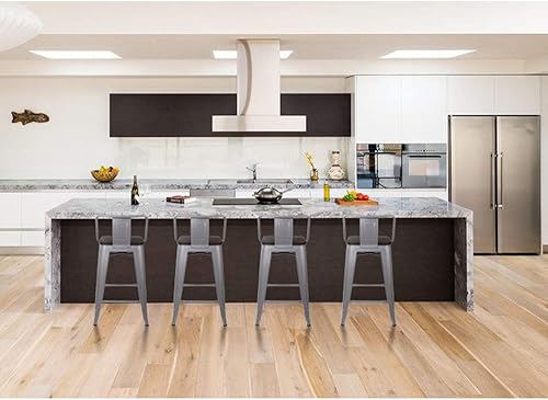 Vista 167 de GIA Taburete de metal con respaldo bajo de altura de mostrador de 24 pulgadas con asiento de cuero vegano, color plateado