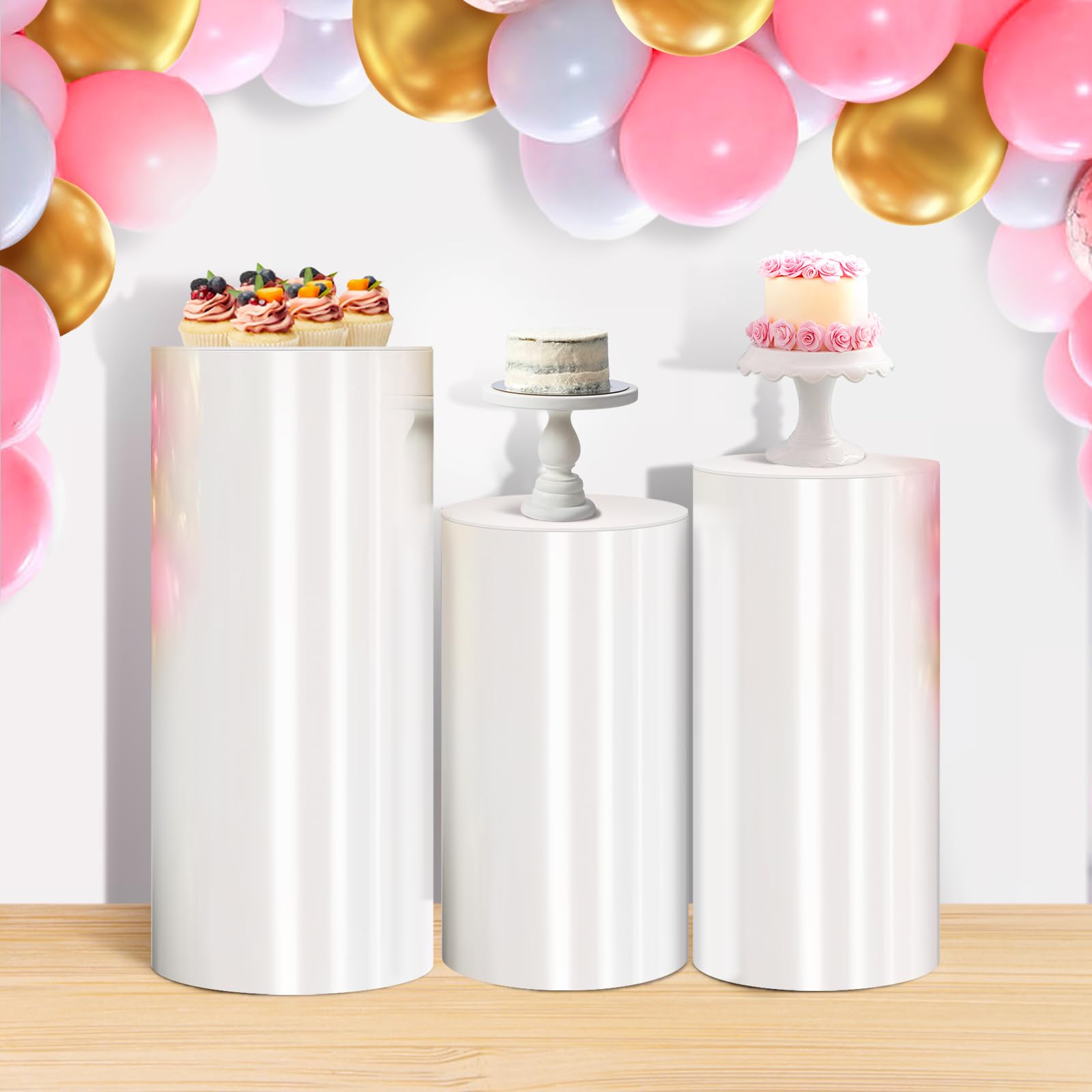 Cylinder Stands for Party, White Display Plinth Cylinder Pedestal Stand Detachable Cake Pedestal Stand for Birthday Wedding Baby Shower Party Product Display Celebration Decoration (3 pcs)