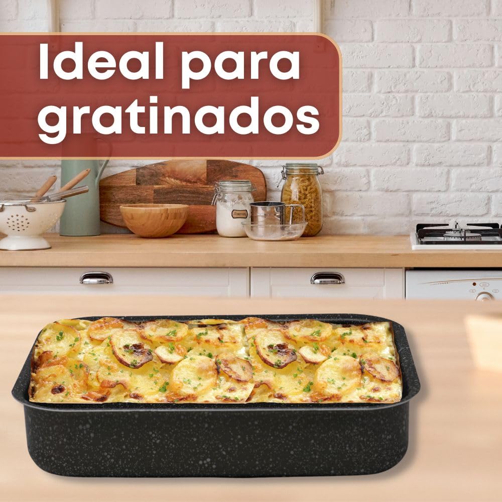 NAMAI - Bandeja Horno, 35 CM x 25 CM x 6,5 H CM, Aluminio, Apta Para Lavavajillas, Baking Tray, Diseño Efecto Piedra, Made In Italy