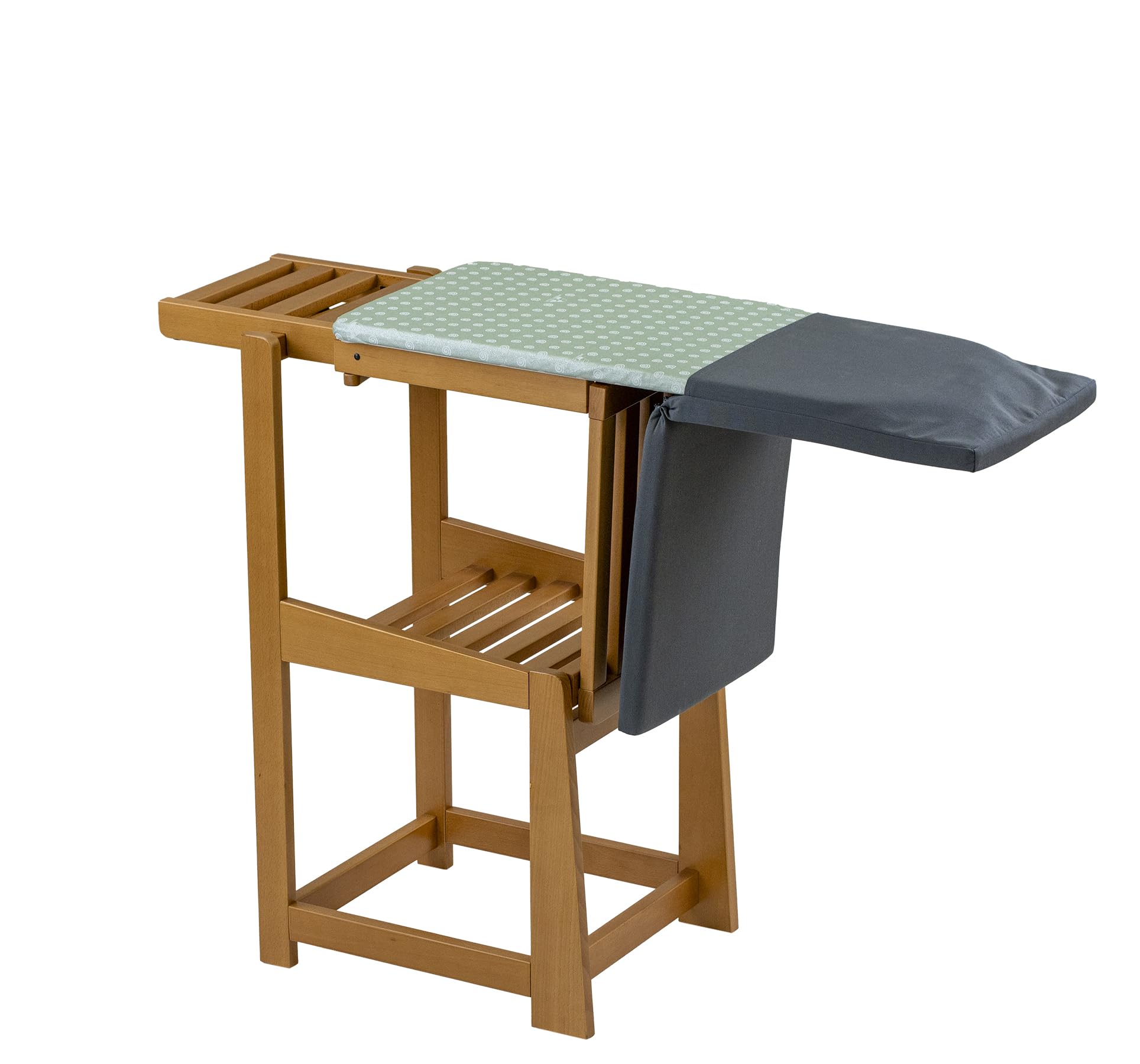 Tabla de planchar – Silla SINFONIA, mesa de planchar convertible con encimera de 81 x 35 cm y soporte para plancha, asiento 40 x 35 cm, cojín con respaldo, color cereza