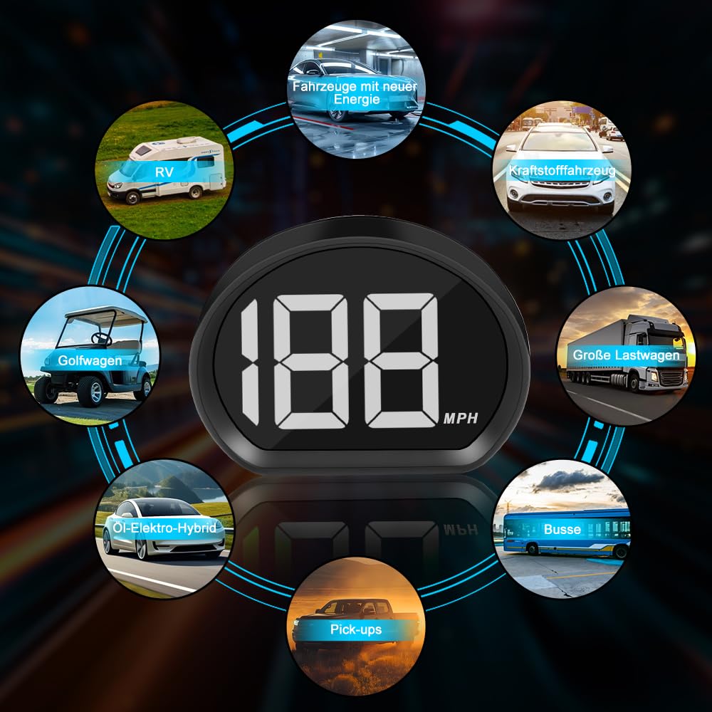 Speedometro digitale, GPS tacho HUD Digital Car Speedometro LED, grande indicatore di carattere, alimentato tramite USB, chip dual mode per tutti i veicoli di collegamento (bianco MPH)