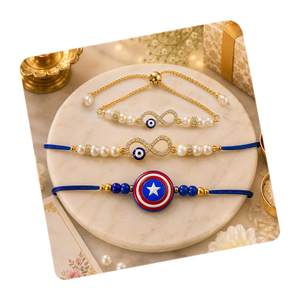 Evil Eye Rakhi Set for Brother and Bhabhi Kids, Bracelet Lumba Rakhi for Bhabhi, Rakhis for Kids Boy Girl, Blue Evil Eye Designer Thread for Man Women Child, Best Wishes Card Tillak Set-image-6