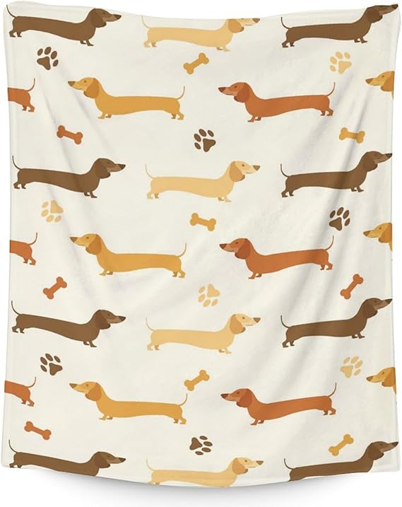 Dachshund Throw Blanket for Teen - 50x60 Inches Throw Size - Soft Fluffy Cozy Blankets Gift - Beige Cute Blanket Throws for Living Room Decorative