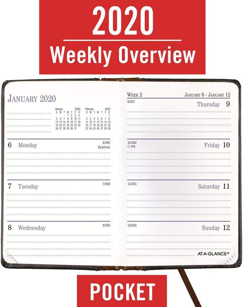 AT-A-GLANCE 2020 Agenda settimanale e mensile, 2-3/4" x 10,2 cm, tascabile, rilegatura a libro, nero (740105)