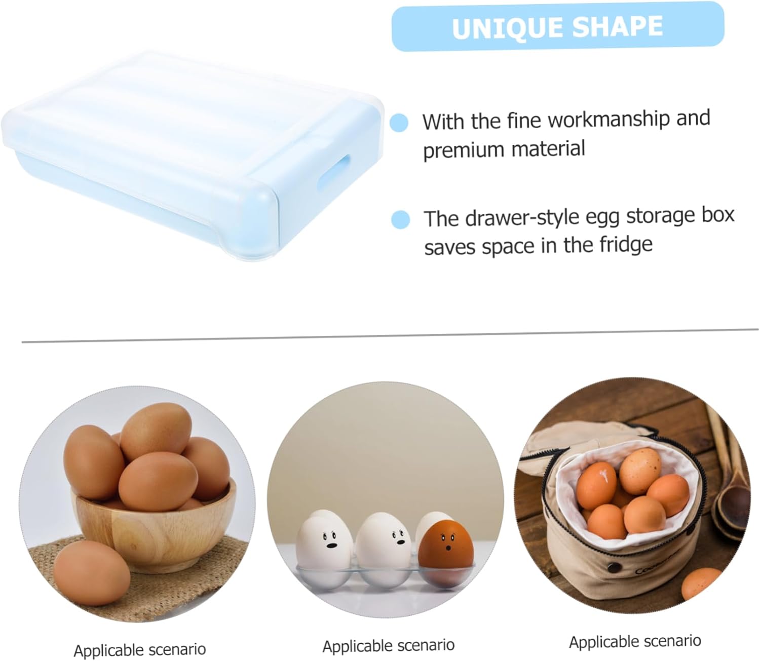 ARTIBETTER Plastic Egg Organizer for Refrigerator Multi-Function Egg Drawer Rolling Design 1-Piece Kitchen Storage Box Convenient