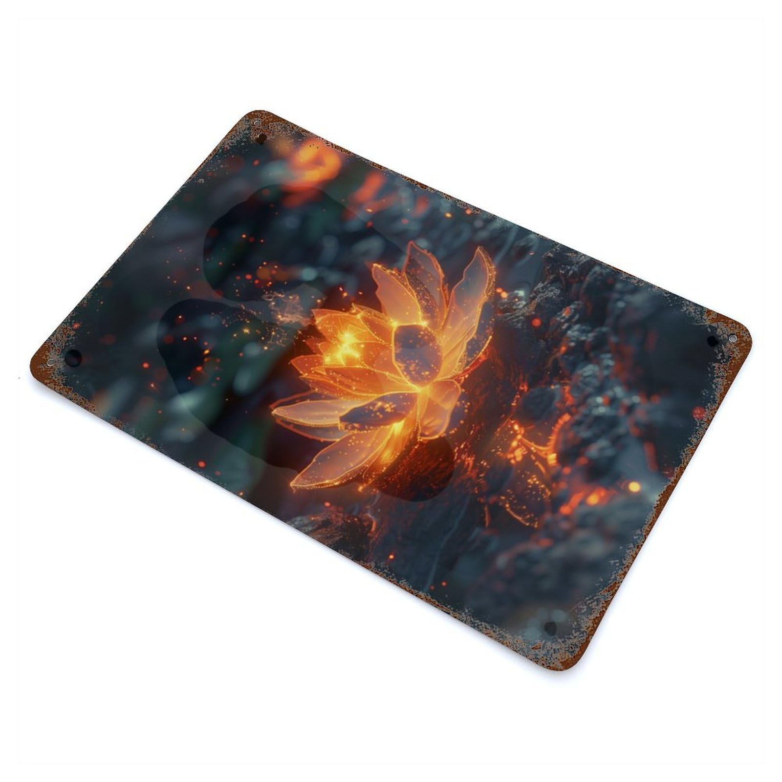 Garage Style Cosmic Bloom Lotus Rustic Tin Plaque 11.8"x7.9", Classic Wall Plaque for Bar And Workshop