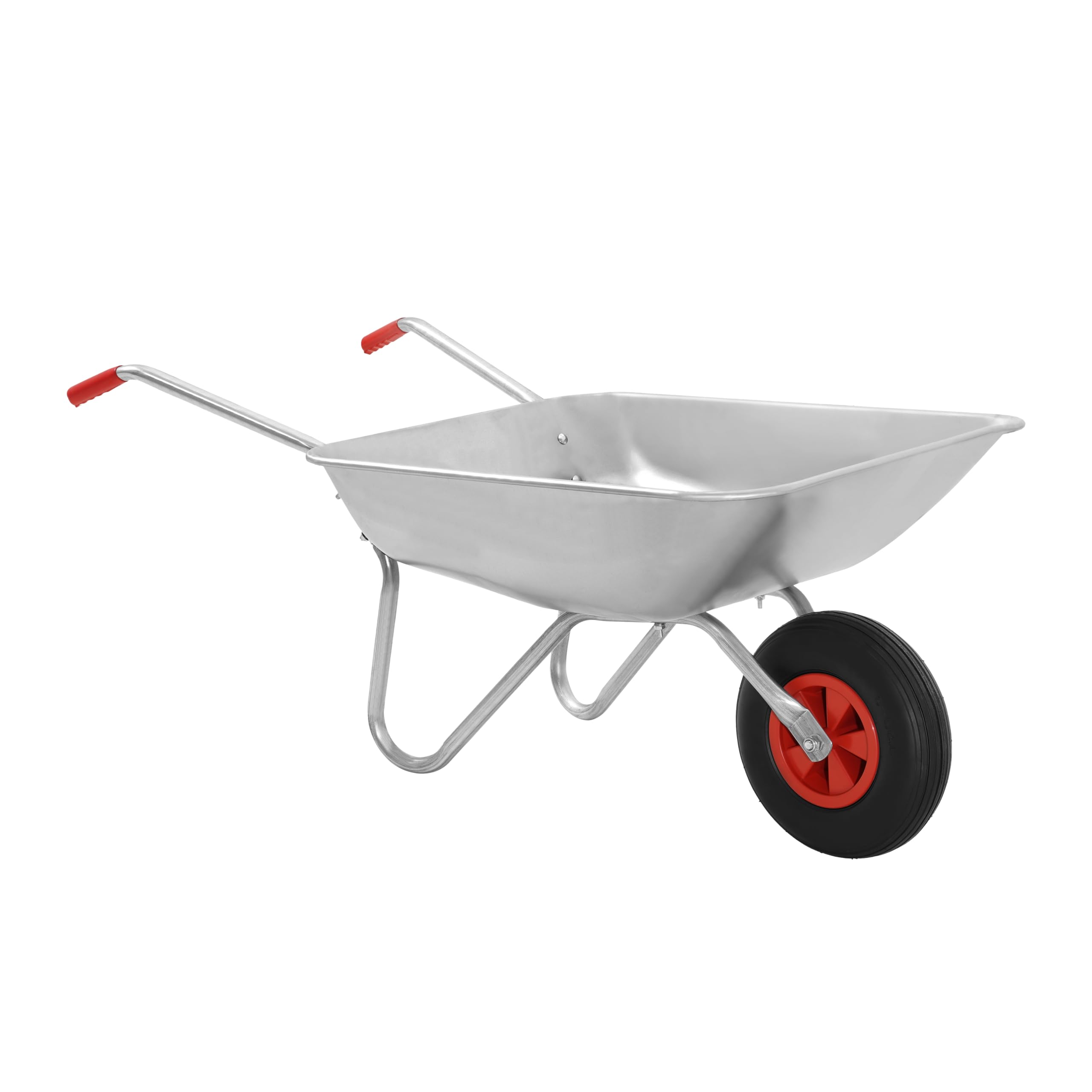 Requisite Needs Silver 65L Cart Garden Wheelbarrow, Galvanised, Pneumatic Tyre 100Kg Capacity