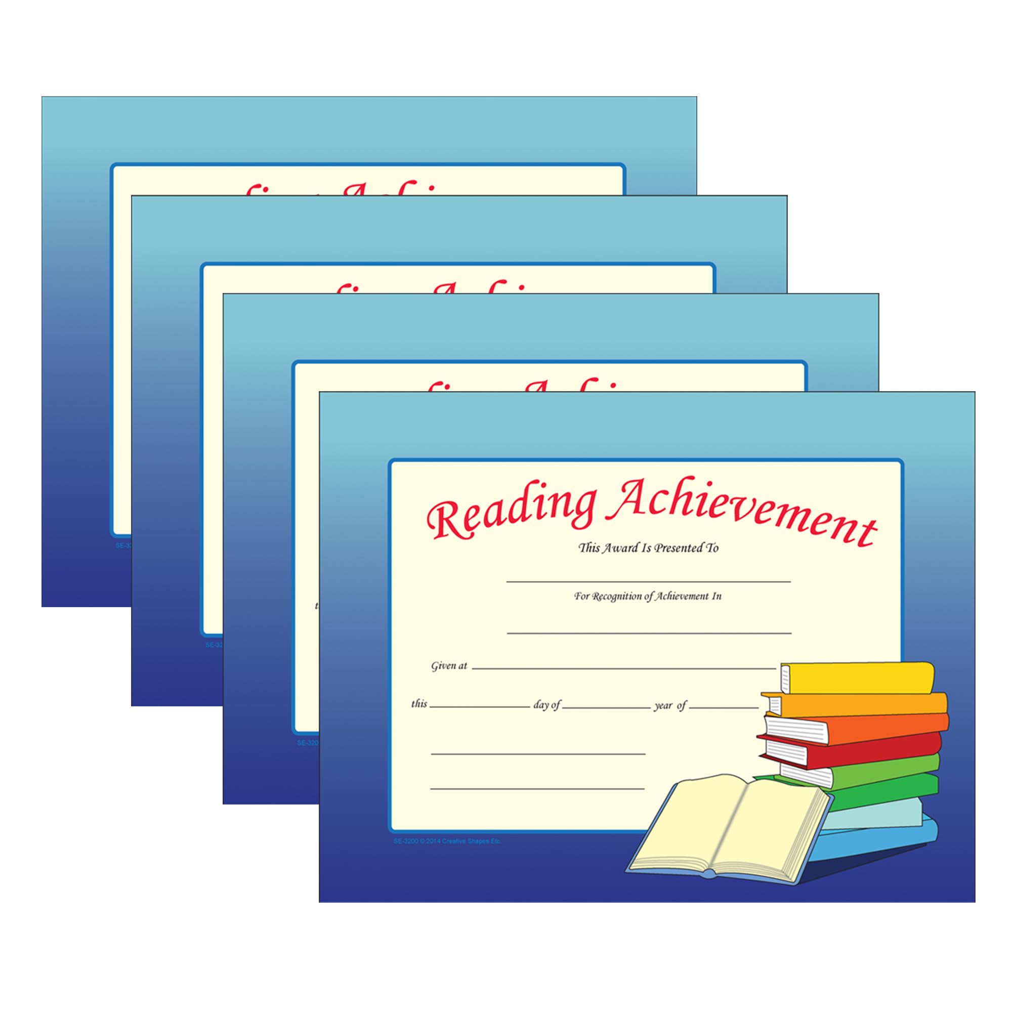 SHAPES ETC. 30pcs Reading Achievement Recognition Certificates 11in x 8.5in Colorful Award Kids Student Graduations Moving Up Ceremonies Achievement Days Banquets Academic Competitions USA Made