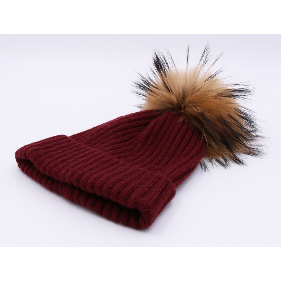 Unisex zimowa futrzana czapka z pomponem damska dziewczęca dzianinowa luźna czapka beanie