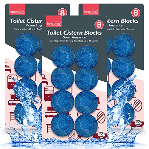24pk x 50g Toilet Blocks for Cisterns Blue Ocean Scent Freshener Tablets Cleaners Powerful Inside Rim and Bowl Cleaning Long-Lasting Fragrance Prevents Limescale and Effectively Fights Odours