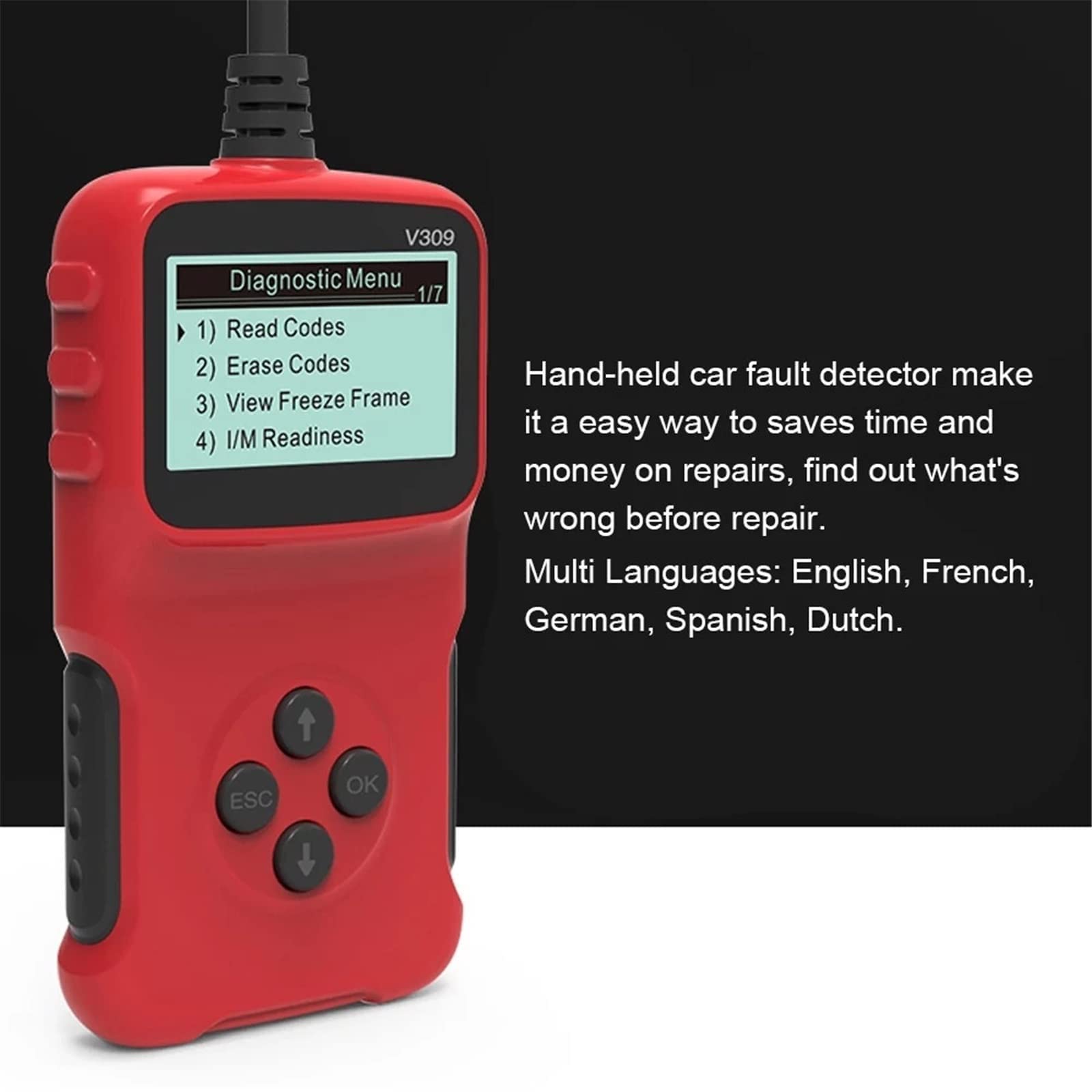 V309 Car Auto Fault Diagnostic Scanner OBD OBD2 ELM - 327 Czytnik Kodów Check Tool