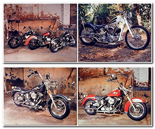 Three Old Red Harley Davidson B Lovell, Knucklehead Custom Four